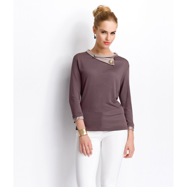 Top femme bi-matière effet blouse