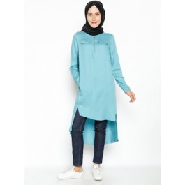 Tunique asymétrique avec zips et poche - turquoise