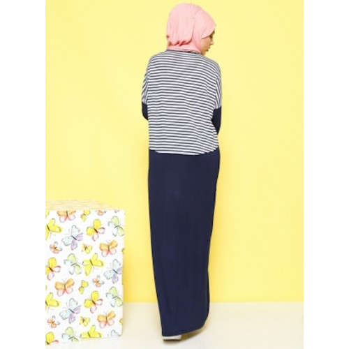 Robe longue bi-matière à rayures
