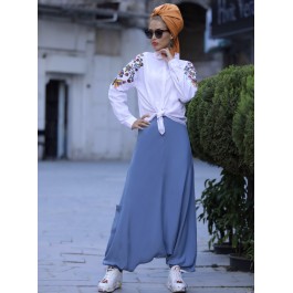 Pantalon sarouel avec poche bleu