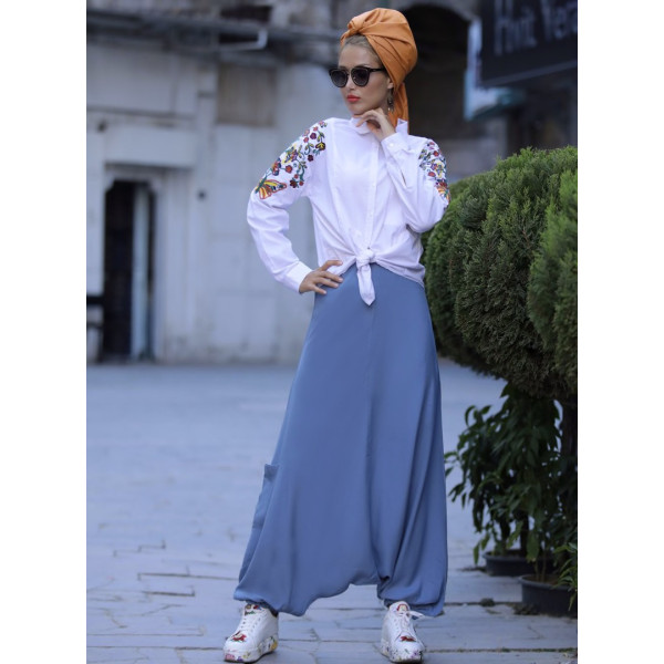Pantalon sarouel avec poche bleu