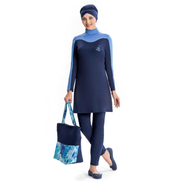 Maillot de bain hijab bicolore bleu nuit & ciel