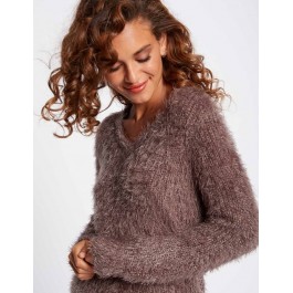 Pull maille duveteuse irisée - TAUPE