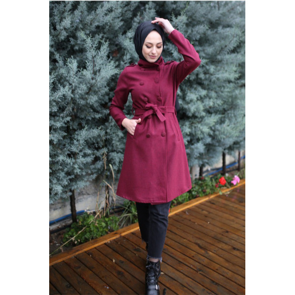 Manteau mi-long boutonné - Bordeaux