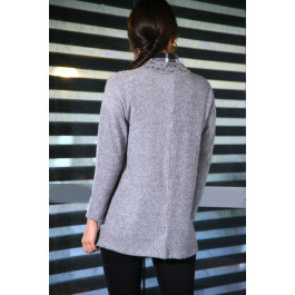 Gilet veste gris col perlé