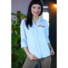 Chemise brodée aztèque bleu