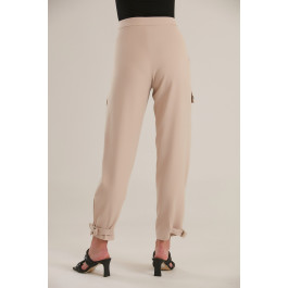 Pantalon taille haute à boucle beige