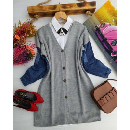 Cardigan bi-matière manches denim