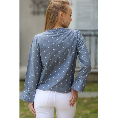 Blouse bohème à petits pois et pampilles Blouse bohème à petits pois et pampilles