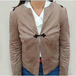 Veste courte effet daim avec taassab et fermoir - beige