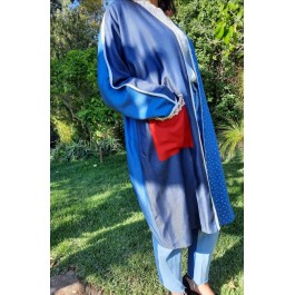 Kimono mi-long en jean contrasté avec sfifa