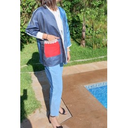 Kimono court en jean contrasté avec sfifa