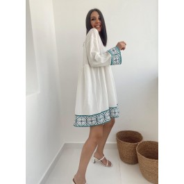 Robe courte à broderie en gaze de coton