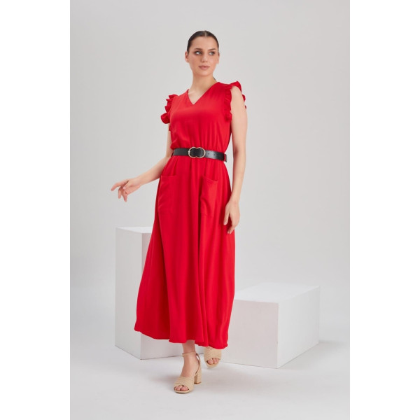 Robe longue à volants rouge