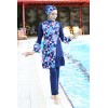 Maillot de bain hijab bleu nuit à volants