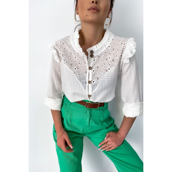 Chemise à col mao en broderie anglaise