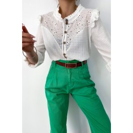 Chemise à col mao en broderie anglaise