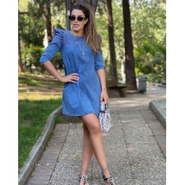 Robe trapèze froncée en denim