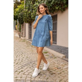 Robe trapèze froncée en denim