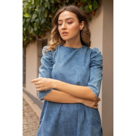 Robe trapèze froncée en denim