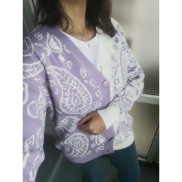 cardigan motif paisley écru lila