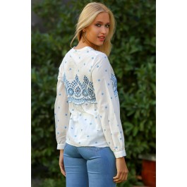 Blouse à broderie anglaise contrastée