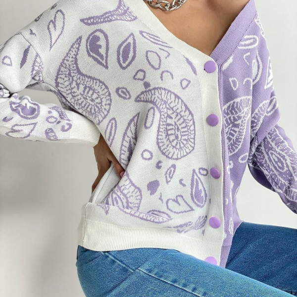 cardigan motif paisley écru lila