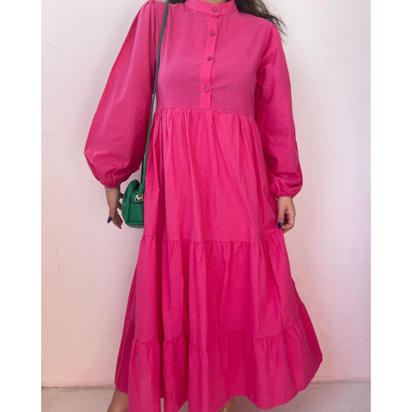 Robe longue à volants fuchsia