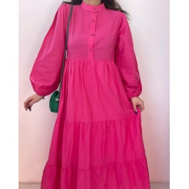 Robe longue à volants fuchsia