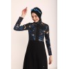 Maillot de bain hijab noir imprimé abstrait