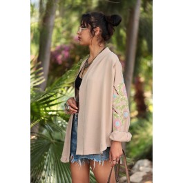 Veste fluide façon kimono à broderies