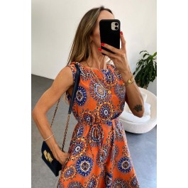 Robe midi imprimée mandala ton orangé