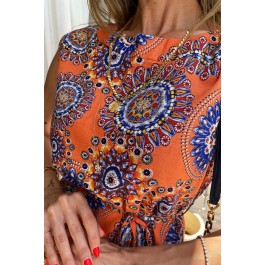 Robe midi imprimée mandala ton orangé