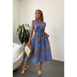 Robe midi imprimée mandala ton bleu