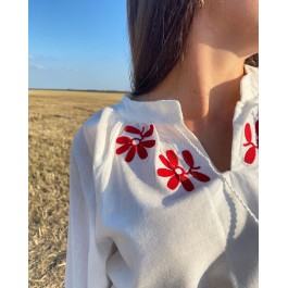 Blouse à broderie florale et pampilles