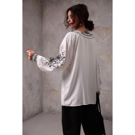 Blouse fluide bohème brodée bicolore