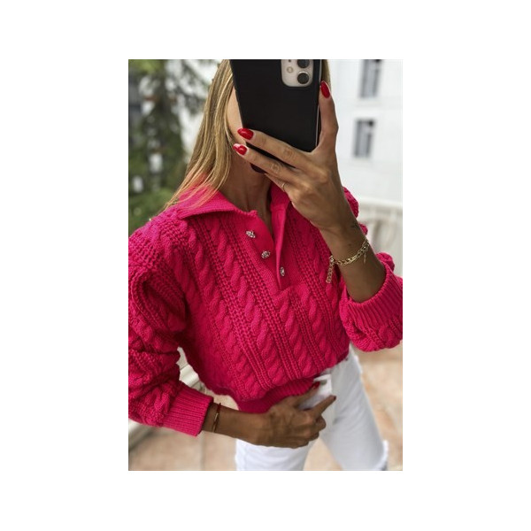 Pull maille torsadée fuschia