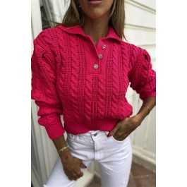 Pull maille torsadée fuschia