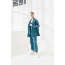 Ensemble fluide veste à broderies et sequins bleu