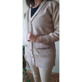 cardigan boutonné beige à liseré