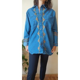 Surchemise en denim bleu foncé broderie ethnique