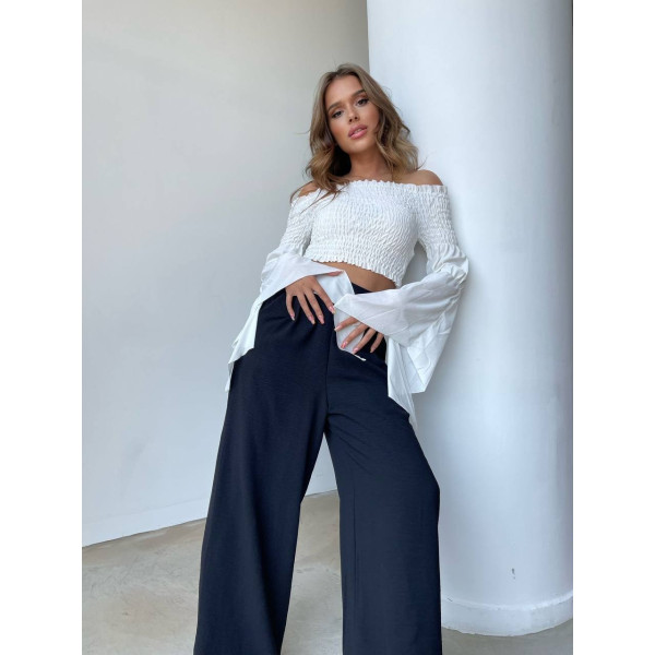 Pantalon large taille haute noir