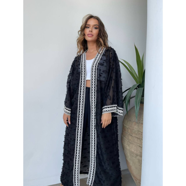 Kimono en mousseline texturée noir