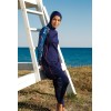 Maillot de bain hijab bleu empiècement imprimé