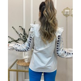 blouse à col ruffle et broderie