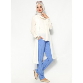 Pantalon fluide bleu avec poches