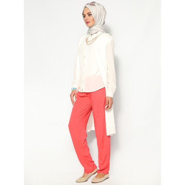 Pantalon fluide corail avec poches