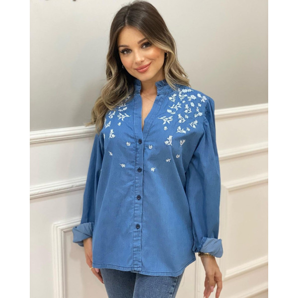 Chemise en jean à col ruffle