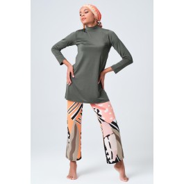 Maillot de bain hijab kaki pantalon imprimé