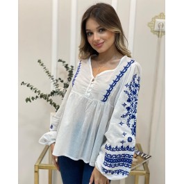 Blouse bohème bicolore brodée